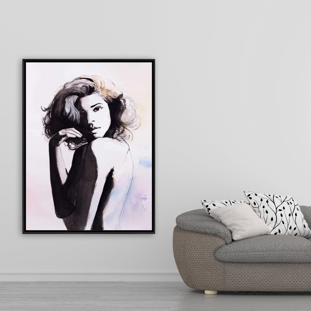 Toile encadrée « Presque nue » – Décoration romantique pour chambre à coucher