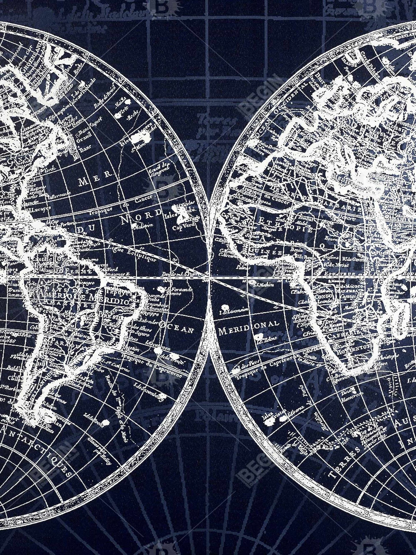 Toile encadrée représentant une carte du monde | Décoration de chambre bleue