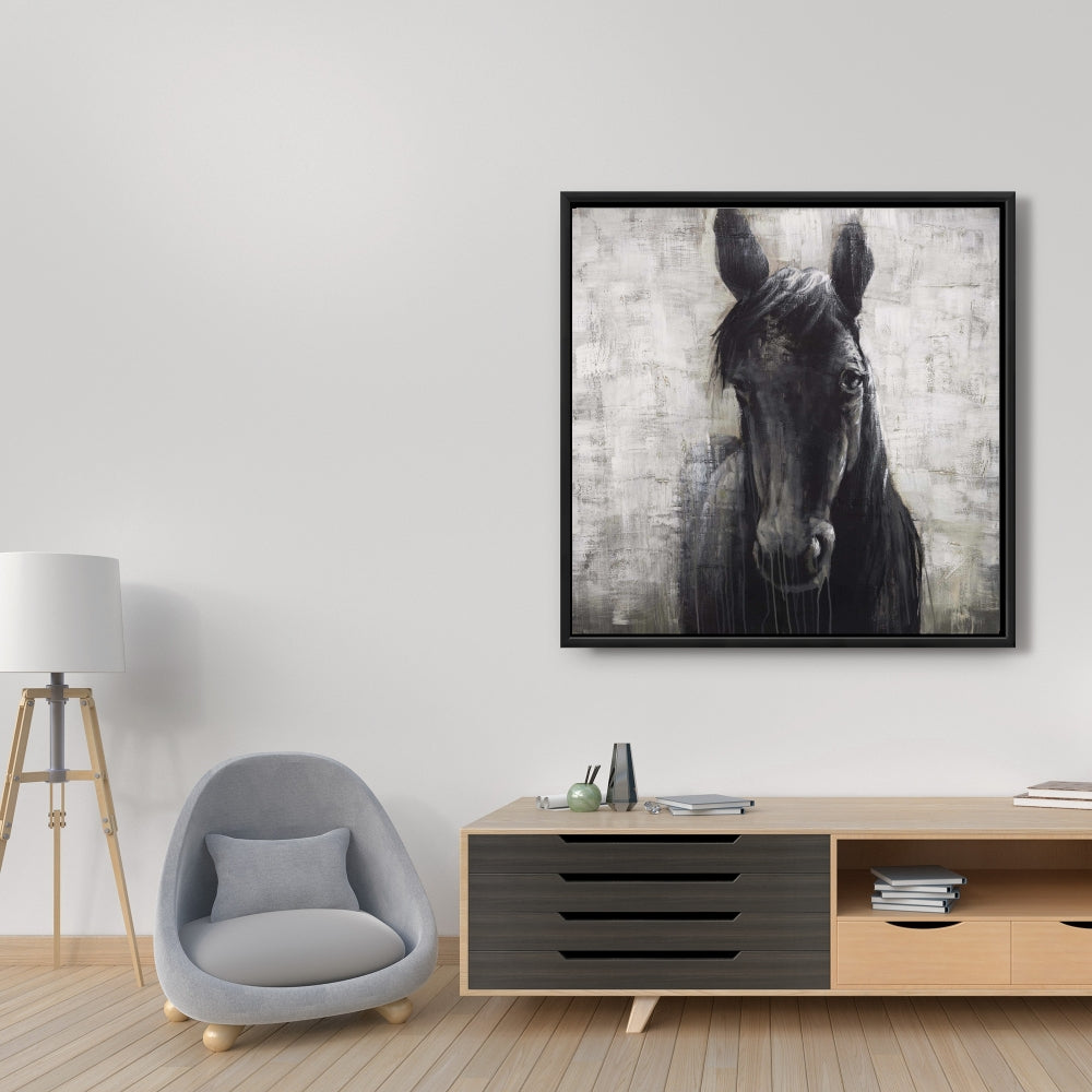 Black Horse Farm Animals Framed Canvas - Home Decor Bedroom