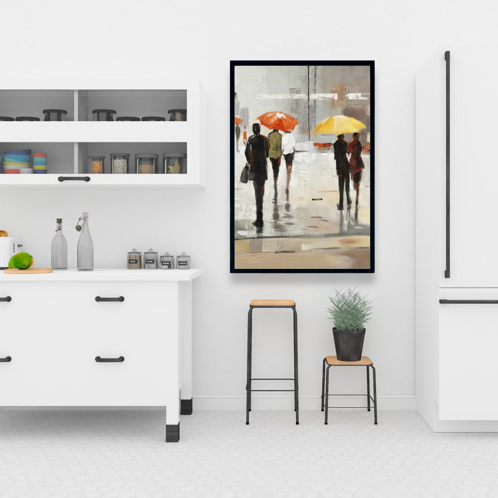 Passants abstraits avec parapluies | Décoration de chambre marron sur toile