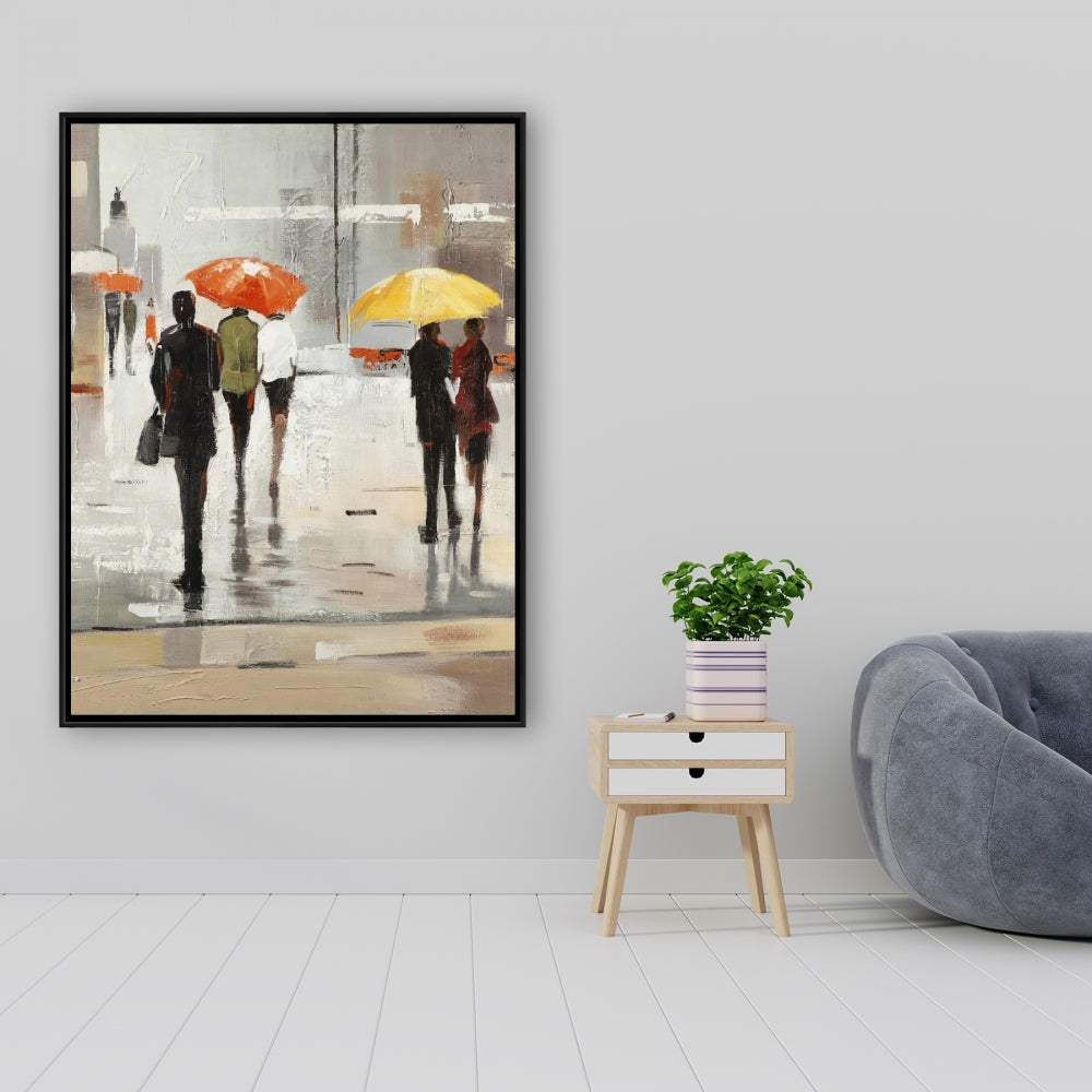 Passants abstraits avec parapluies | Décoration de chambre marron sur toile