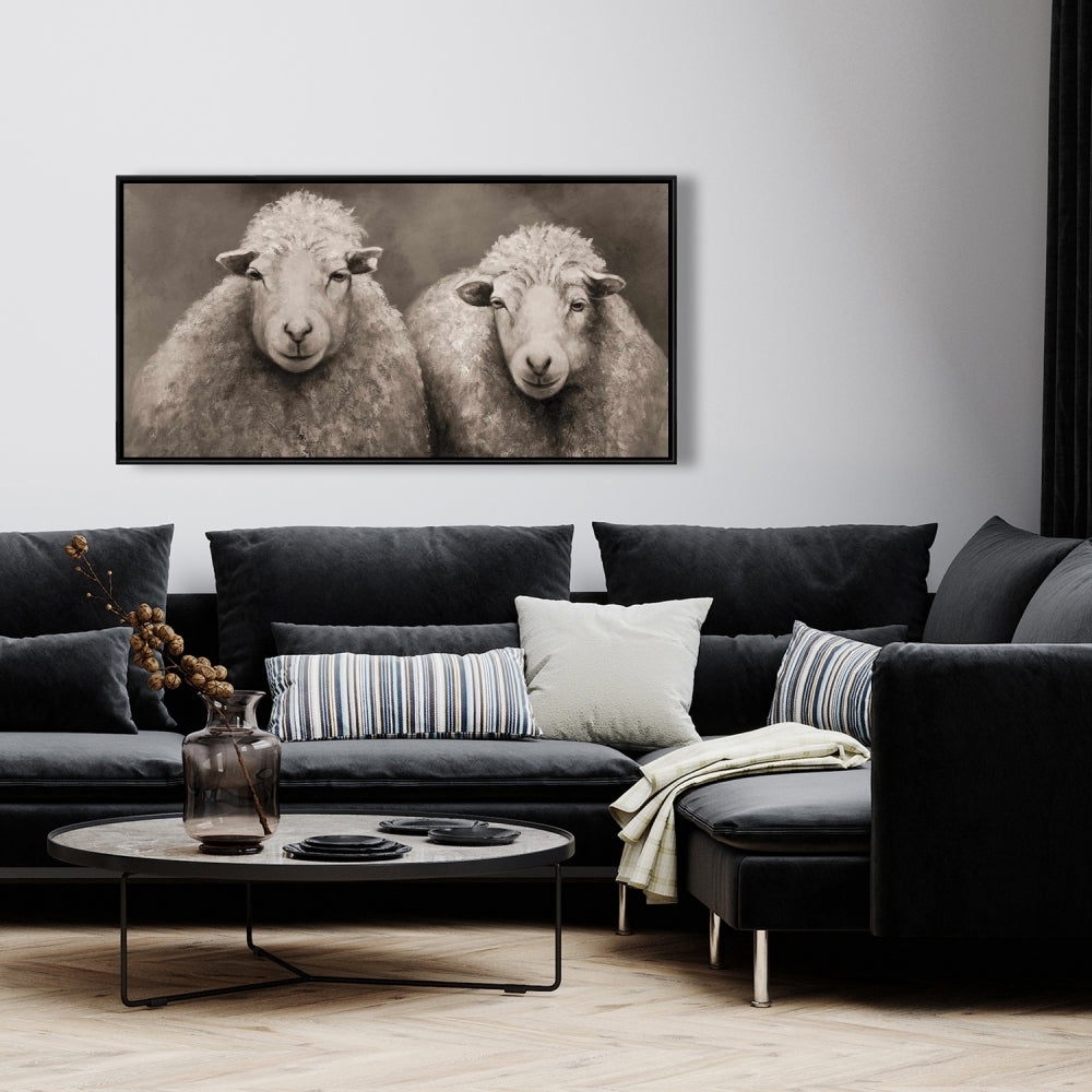 Toile sépia Mouton | Décoration d'intérieur encadrée avec animaux de la ferme rustique