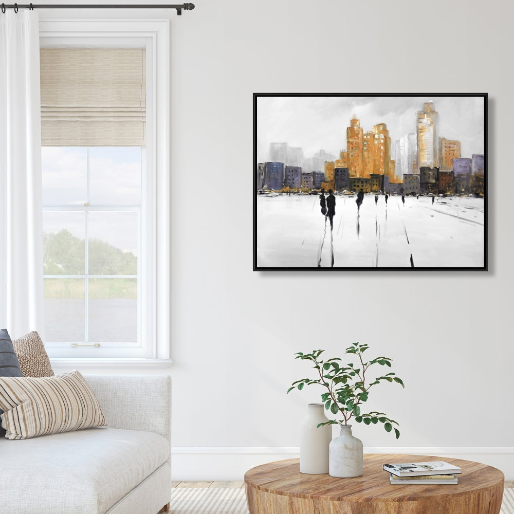 Toile Silhouettes en marche | Décoration de chambre urbaine - Cadre gris