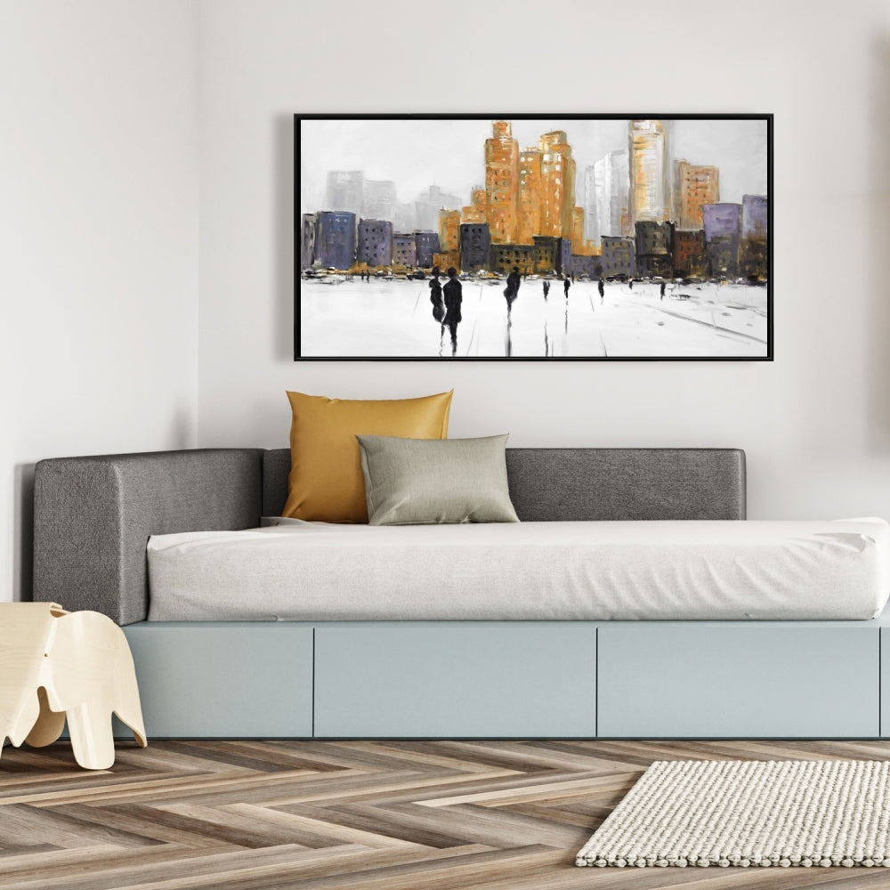 Toile Silhouettes en marche | Décoration de chambre urbaine - Cadre gris