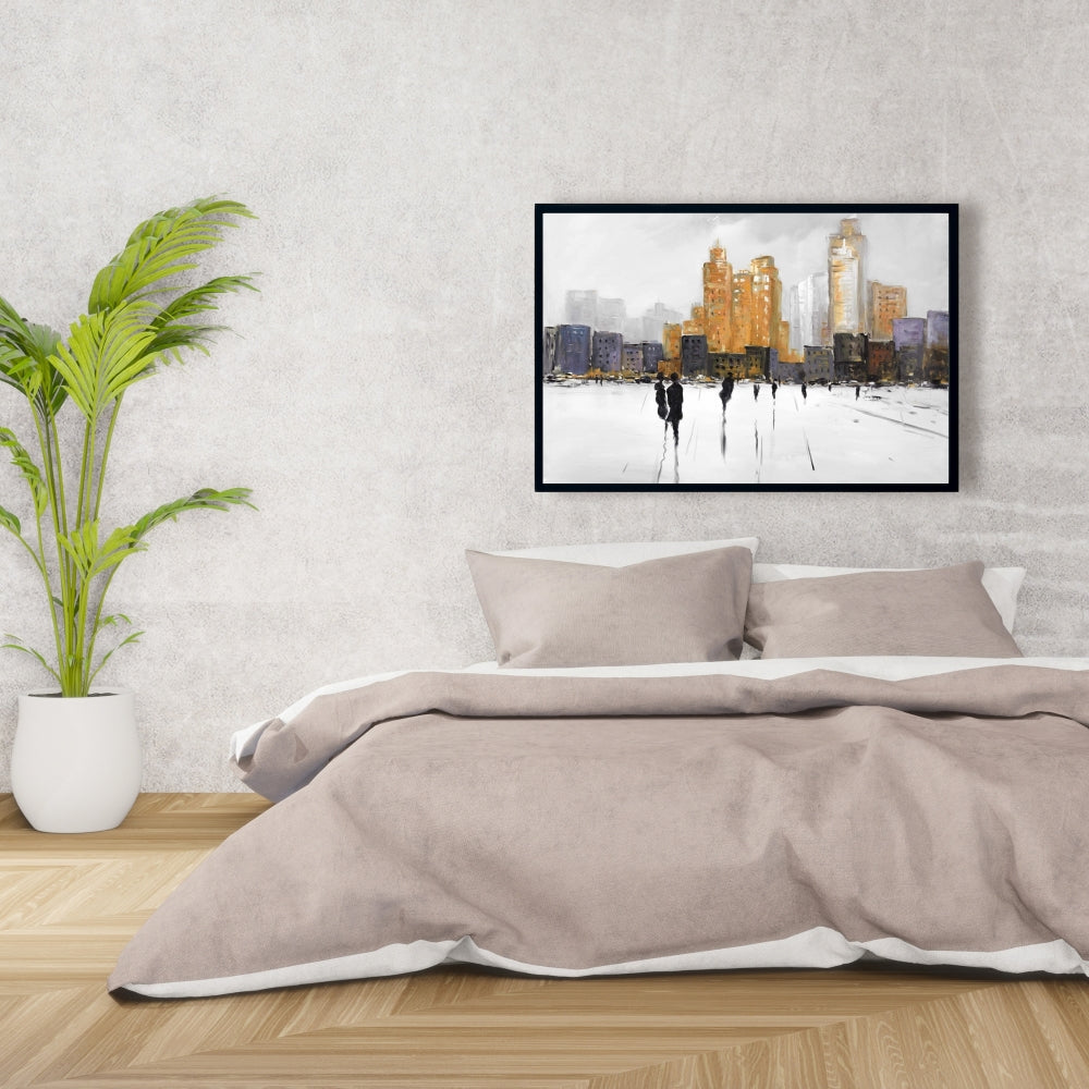 Toile Silhouettes en marche | Décoration de chambre urbaine - Cadre gris