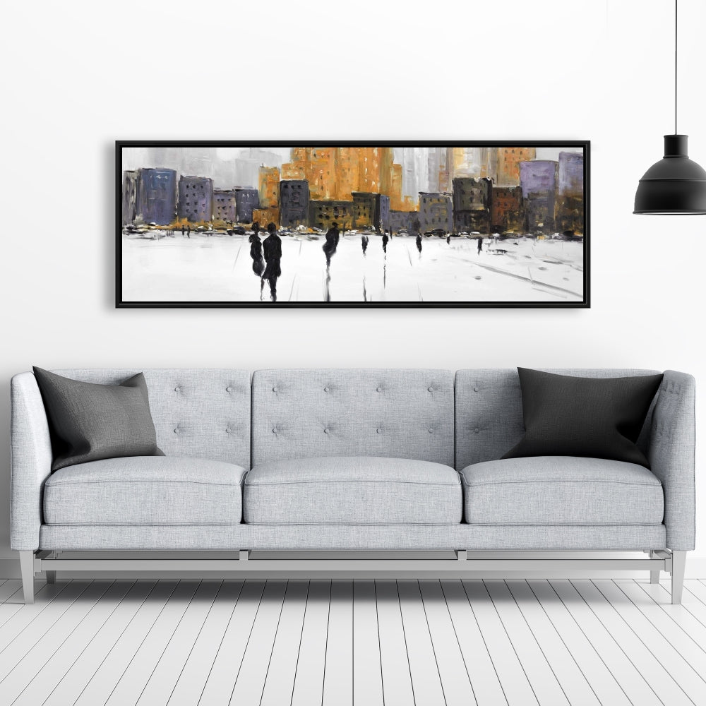 Toile Silhouettes en marche | Décoration de chambre urbaine - Cadre gris