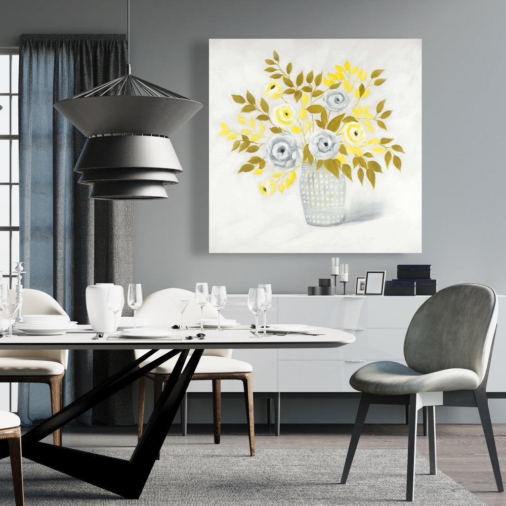 Toile florale bleue et jaune | Décoration murale botanique