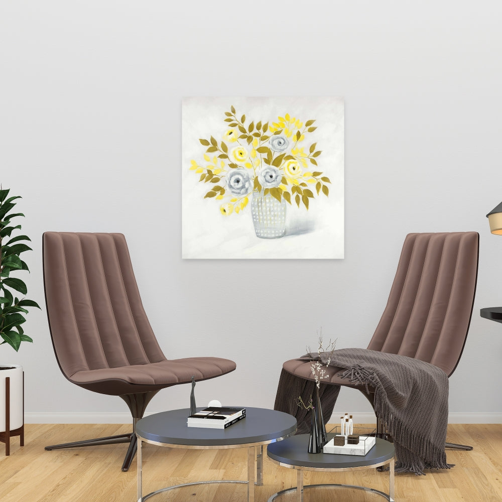 Toile florale bleue et jaune | Décoration murale botanique