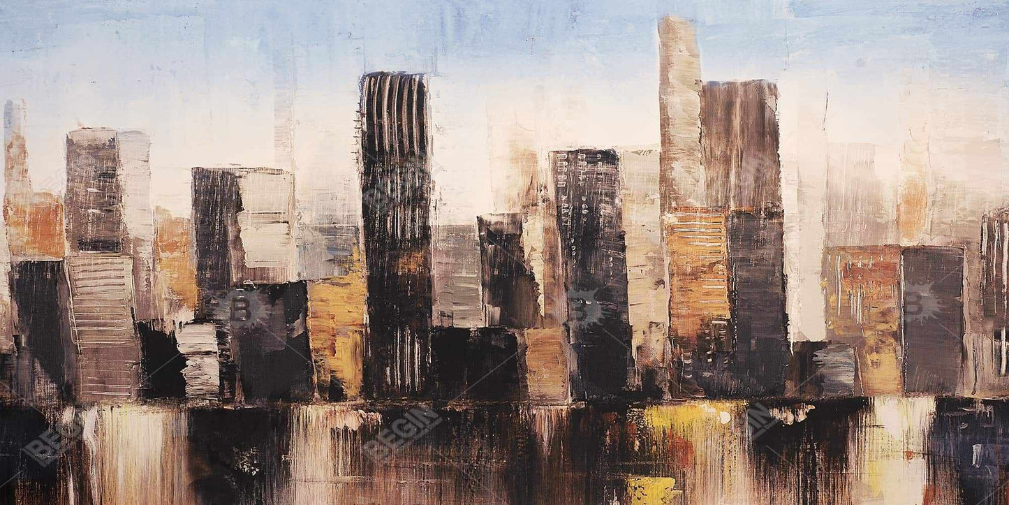 Striped Abstract Buildings Canvas - Blue Bedroom Wall Decor