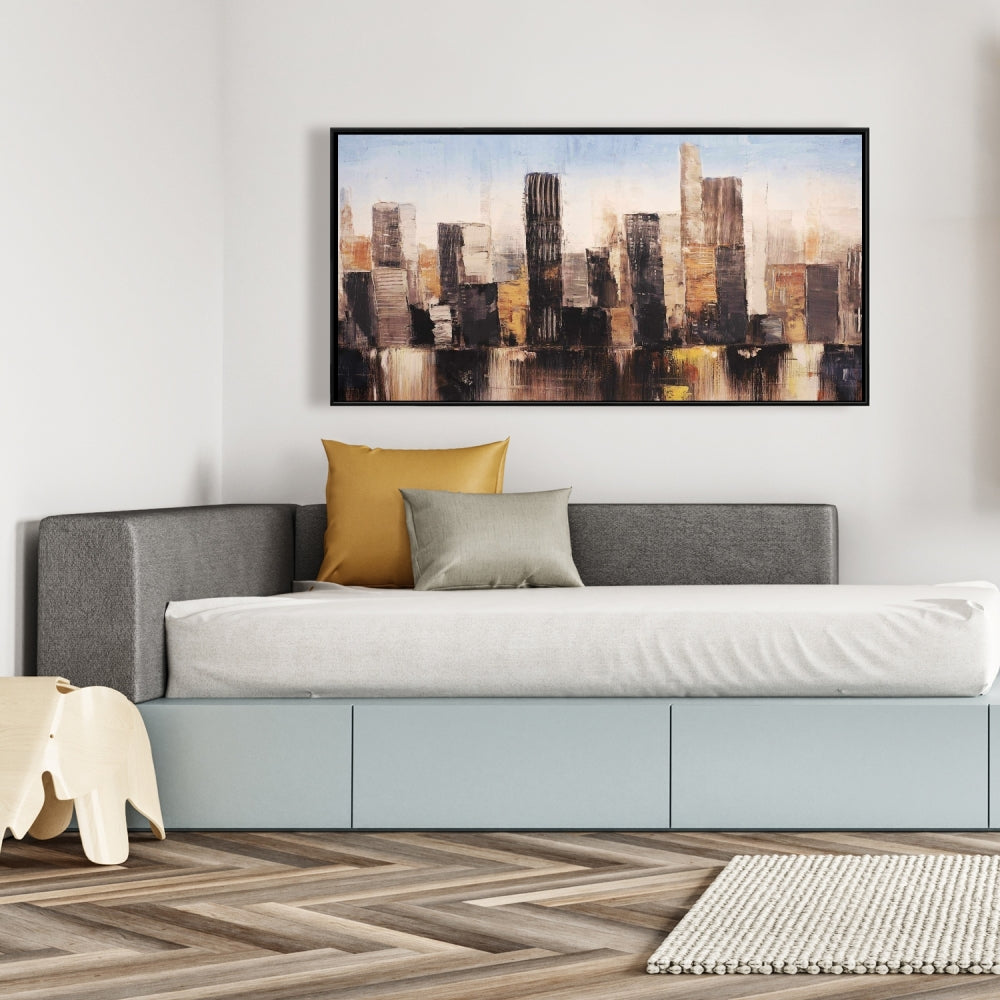 Toile abstraite à rayures - Décoration murale de chambre bleue