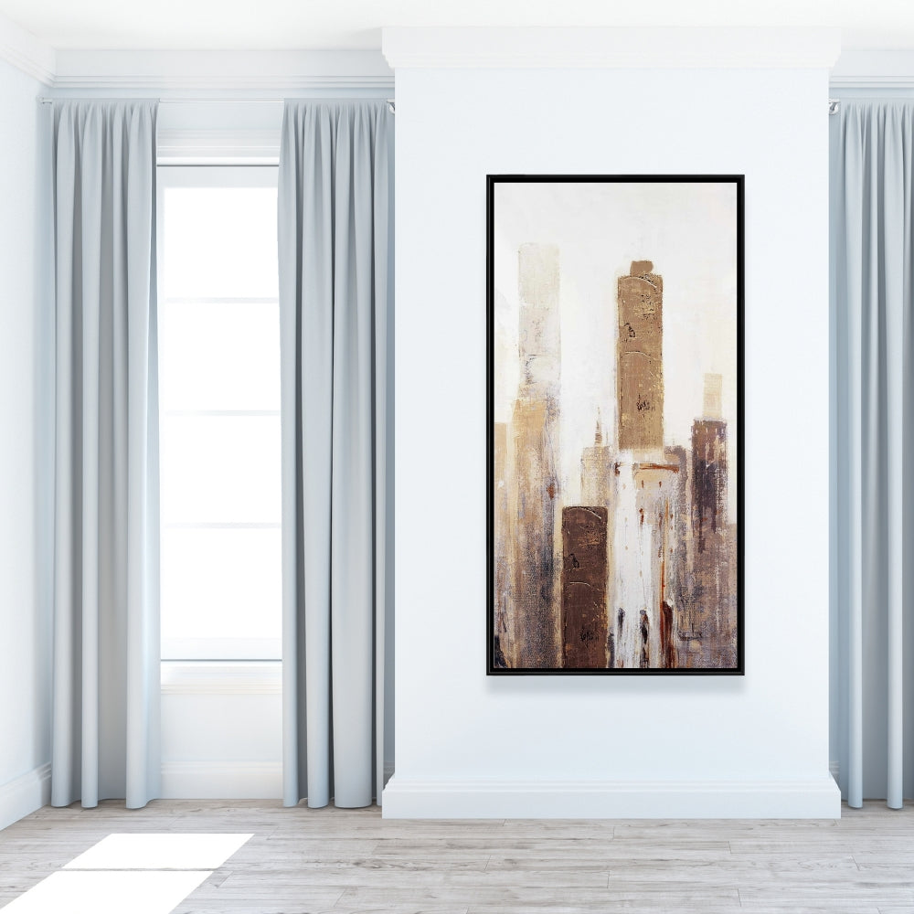 Toile abstraite aux tons terreux - Cadre blanc industriel