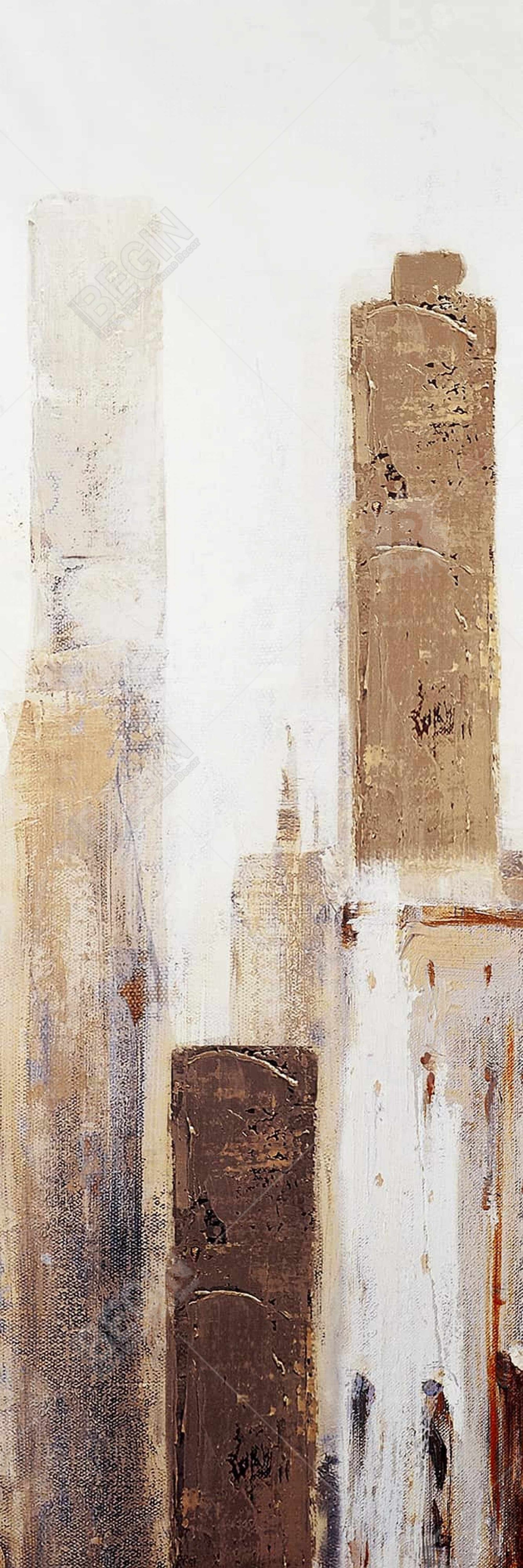 Toile abstraite aux tons terreux - Cadre blanc industriel