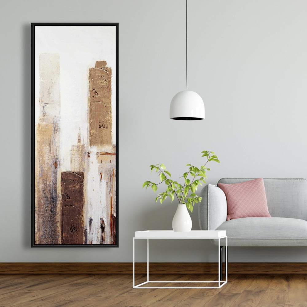 Toile abstraite aux tons terreux - Cadre blanc industriel