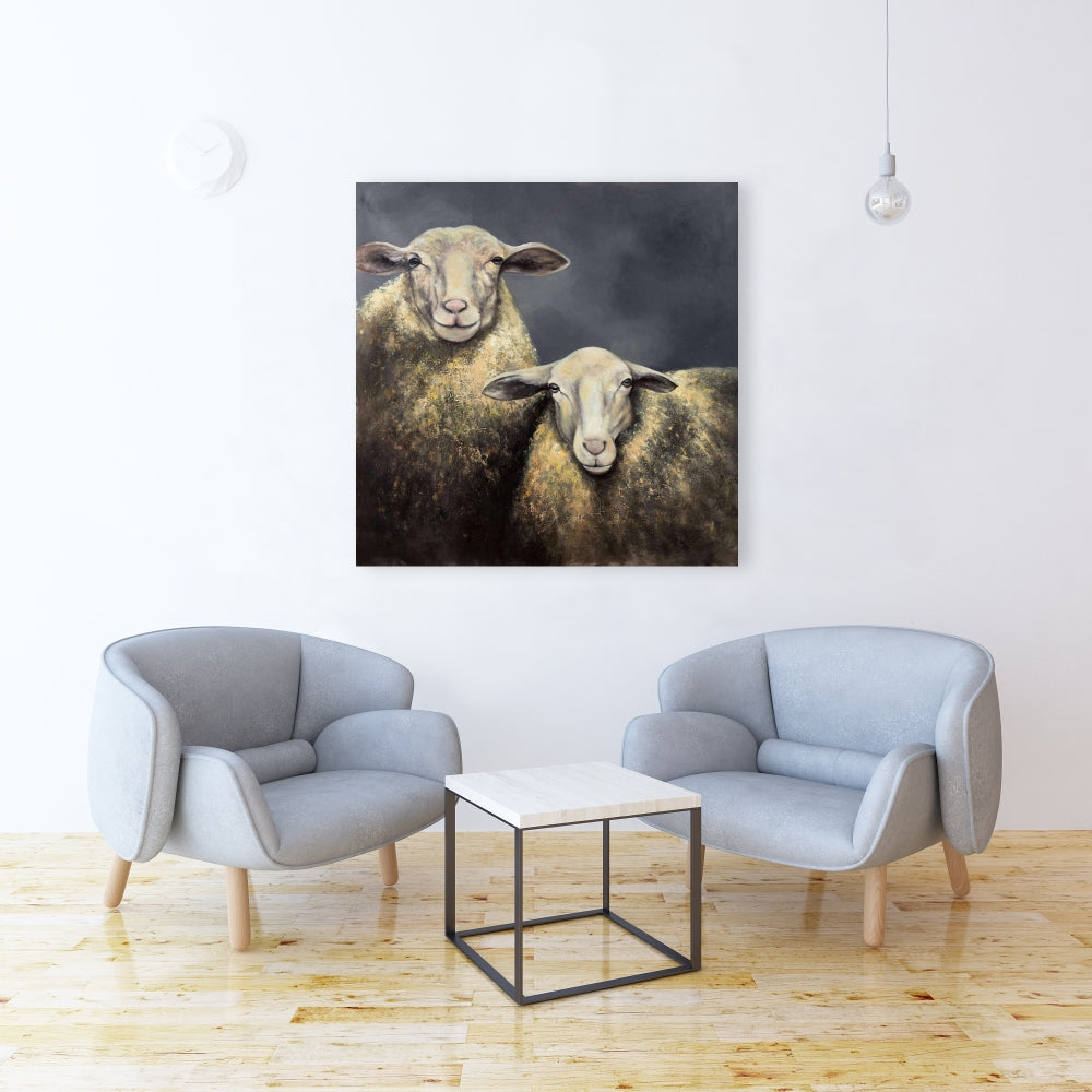 Rustic Farm Animals Bedroom Canvas - Two Sheep Home Decor