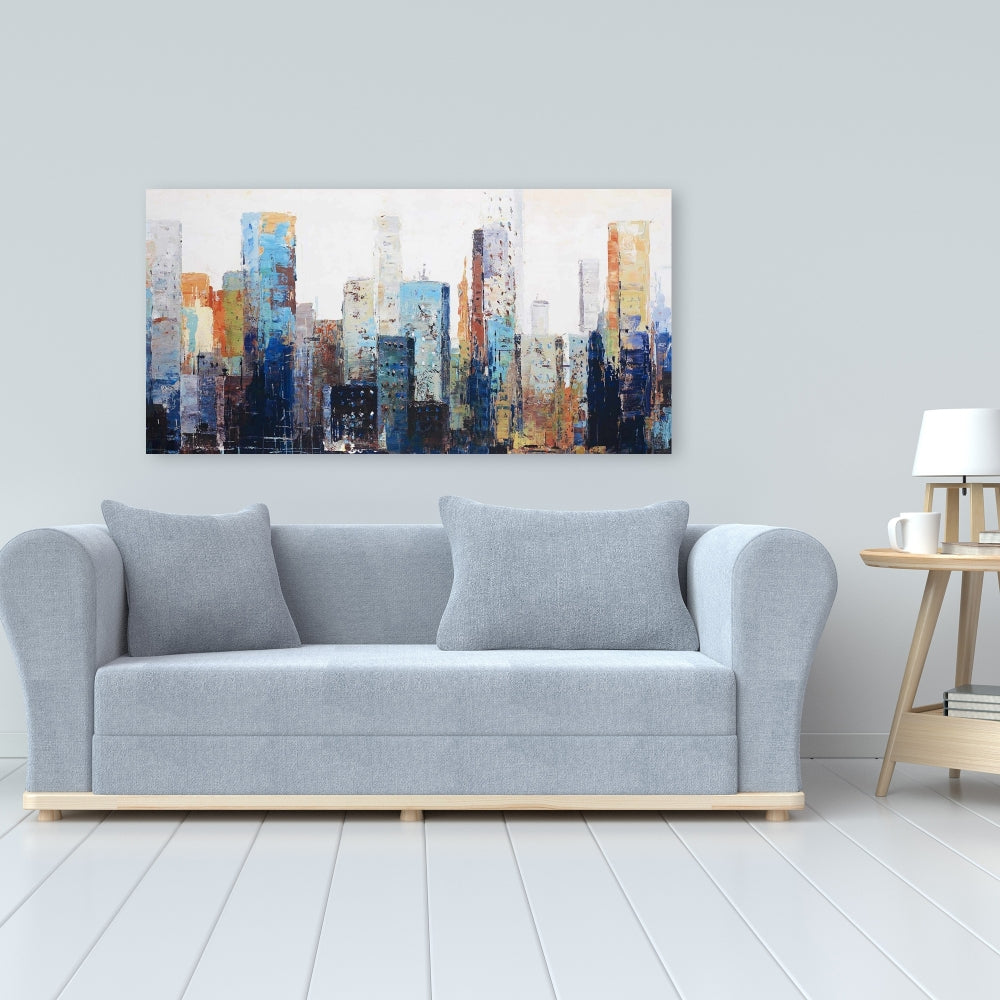 Texturized Abstract City Canvas - Urban Bedroom Wall Decor