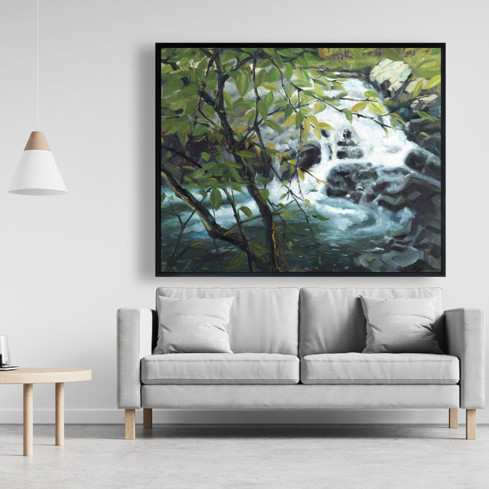 Toile pour chambre à coucher paisible et automnale - Décoration murale encadrée grise