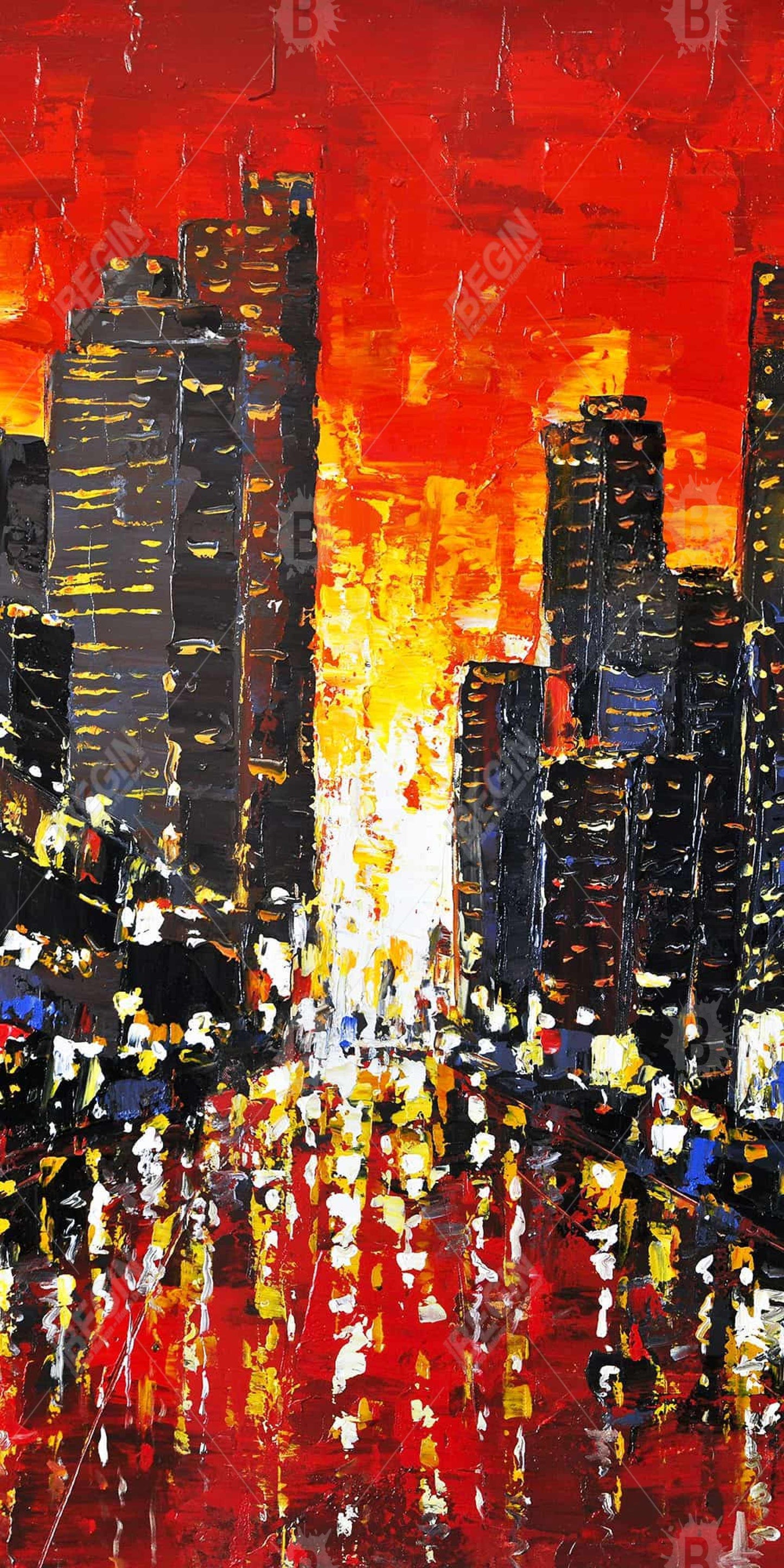 Coucher de soleil abstrait sur la ville | Toile encadrée | Décoration d'intérieur
