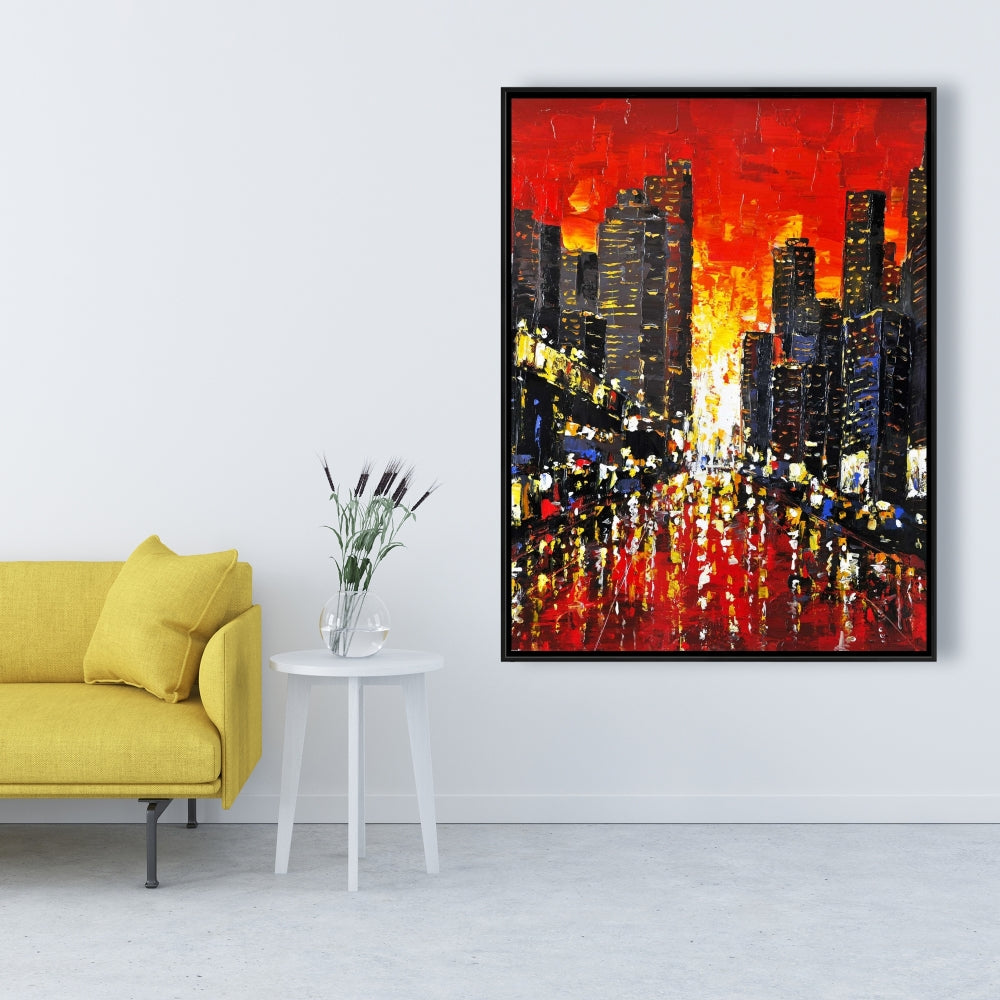 Coucher de soleil abstrait sur la ville | Toile encadrée | Décoration d'intérieur