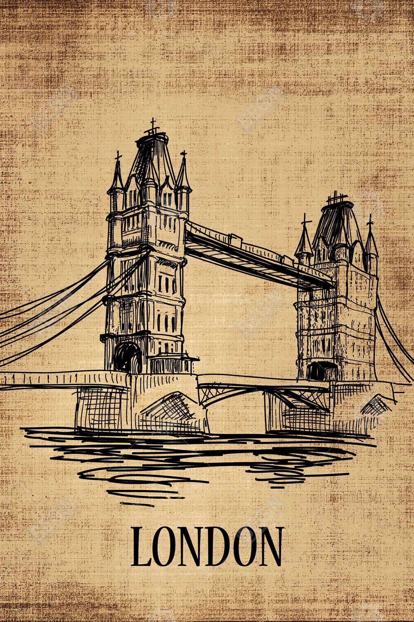 Tower Bridge Illustration | Brown Framed Canvas Home Decor