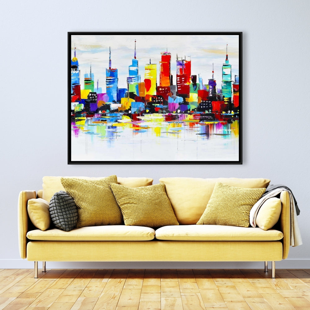 Abstract and Colorful City | Blue Shapes Canvas Wall Art
