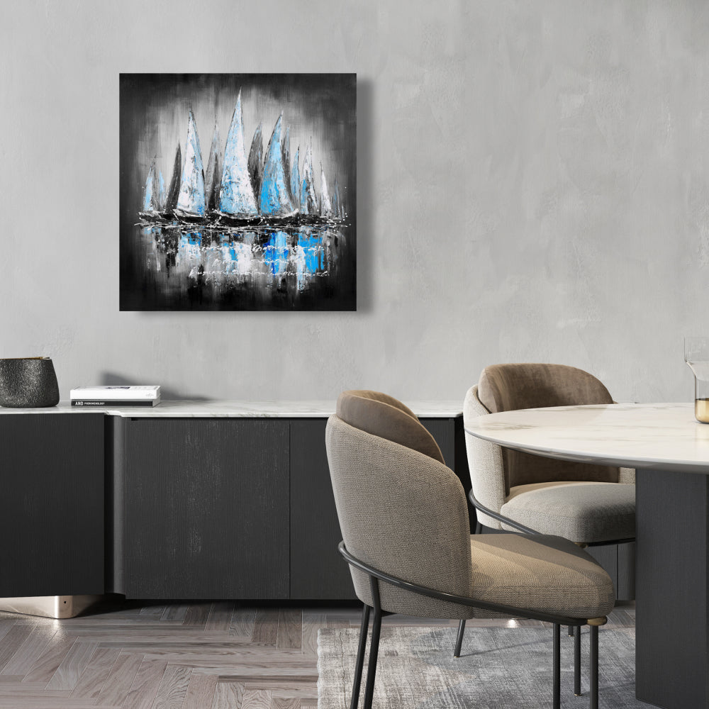Blue Sailboats Industrial Abstract Canvas - Home Decor Art