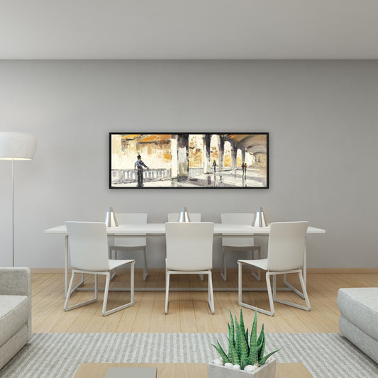 Toile contemporaine pour chambre bleue | Des personnes dans un hall spacieux