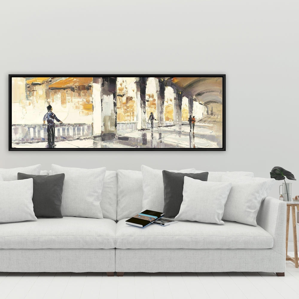 Toile contemporaine pour chambre bleue | Des personnes dans un hall spacieux