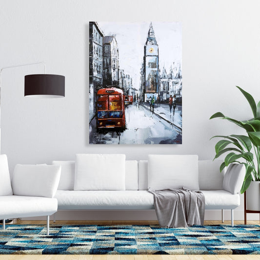 Abstract London & Red Bus Canvas | Cities Contemporary Decor