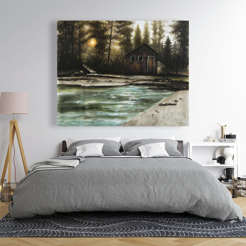 Rustic Landscapes Brown Canvas | Cabin in the Forest Decor