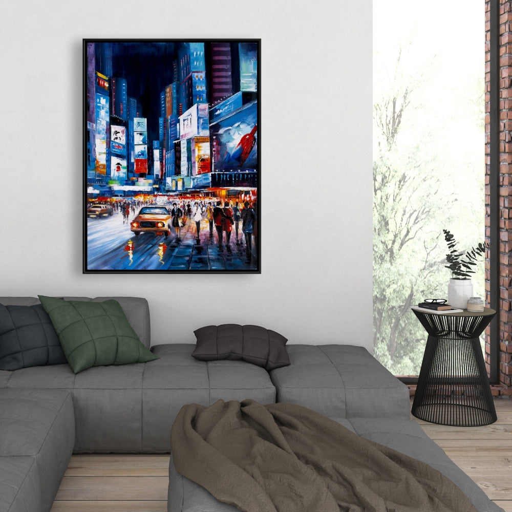 Toile Perspective de Times Square | Décoration murale encadrée bleue