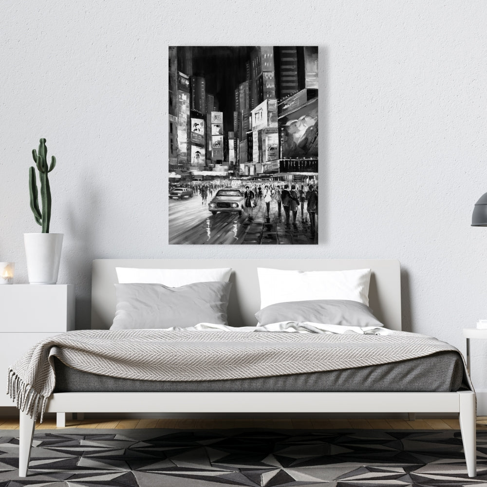 Times Square Monochrome Canvas | Building Gray Cities Decor