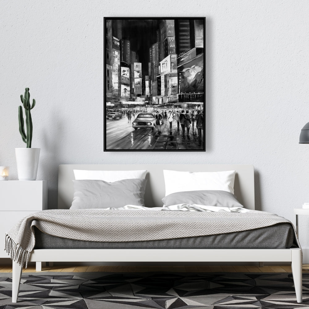 Times Square Monochrome Canvas | Bedroom Decor Framed Art