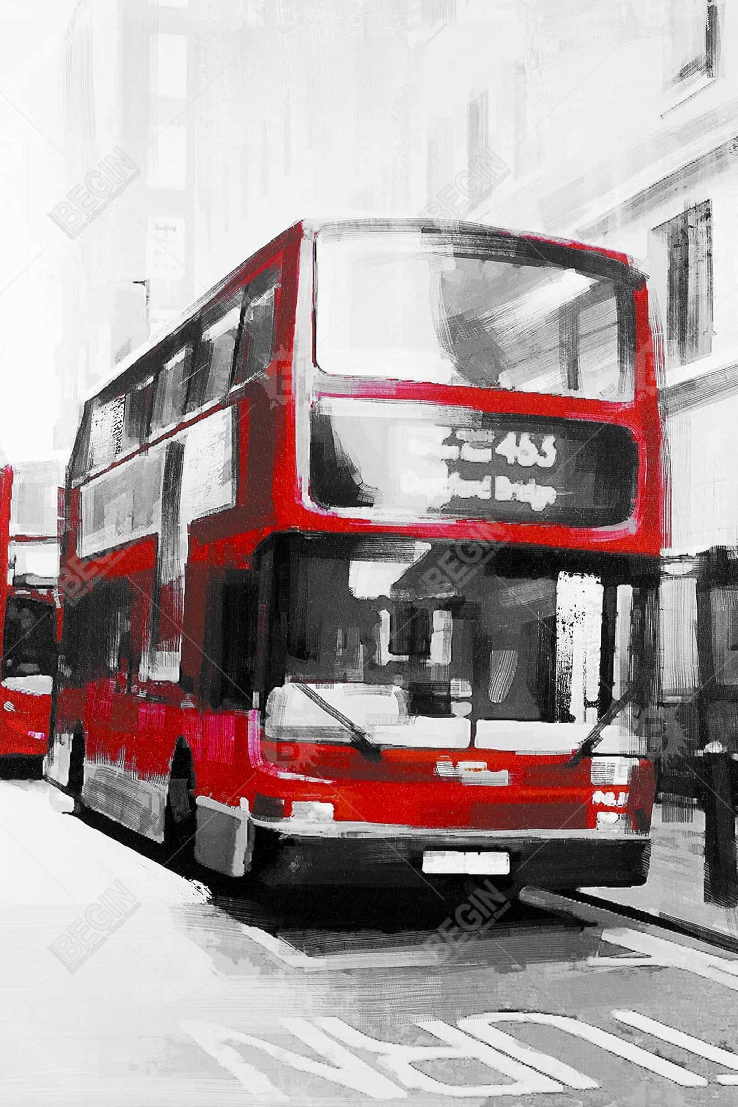 Modern White Cities Framed Canvas - Red Bus Londoner Decor