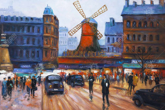 Street Scene to Moulin Rouge Canvas | Cities Building Decor