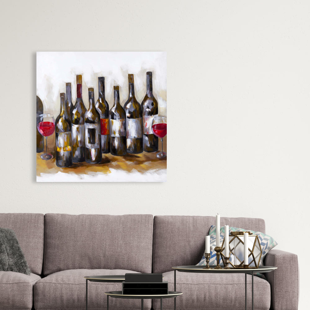 Red Wine Bottles Canvas | Contemporary Kitchen Wall Decor