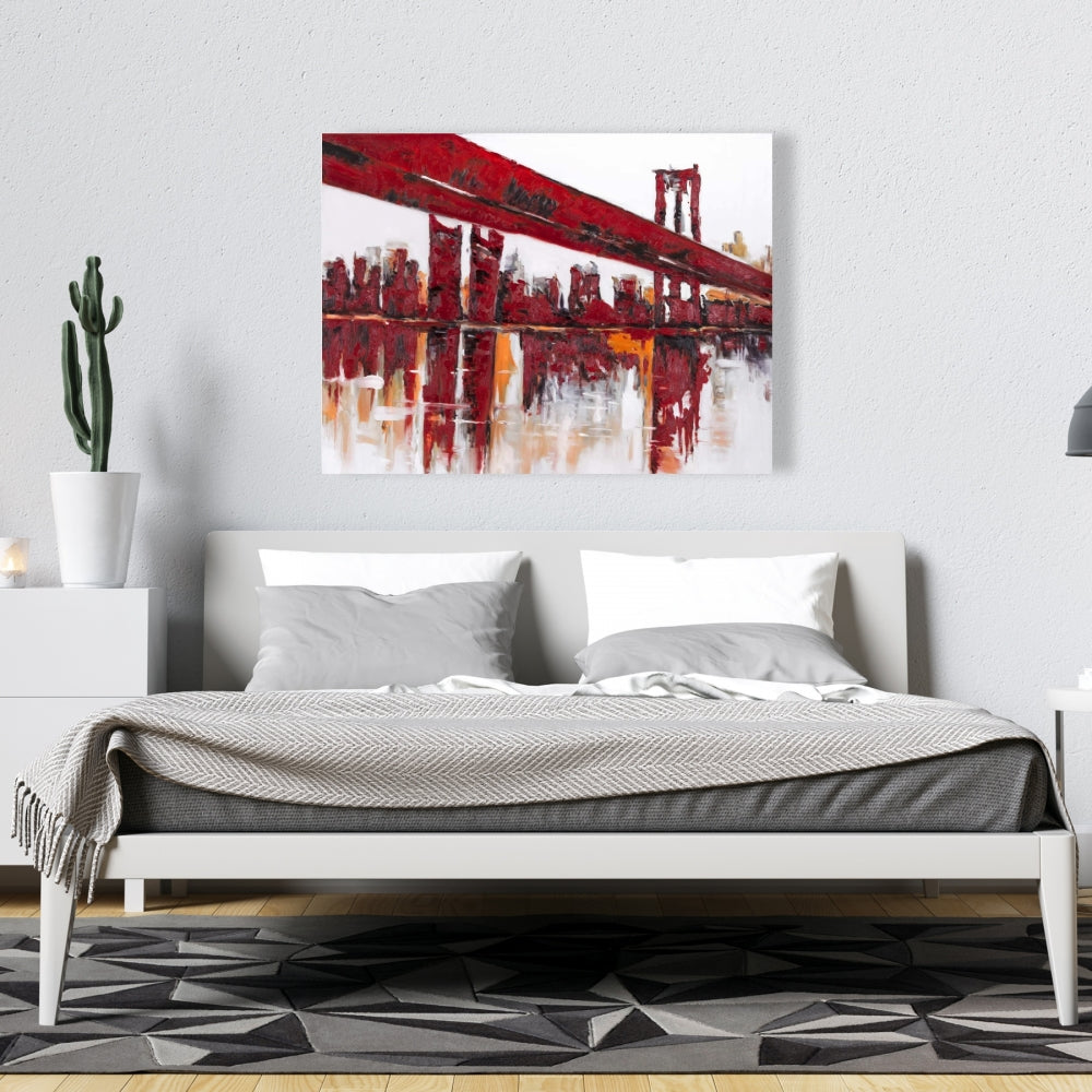 White Canvas Red Bridge - Industrial Building Home Decor