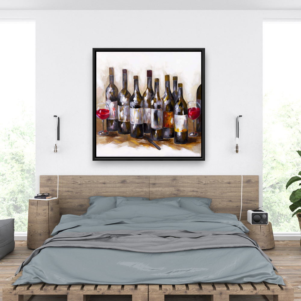 Toile encadrée contemporaine avec vin rouge - Décoration murale
