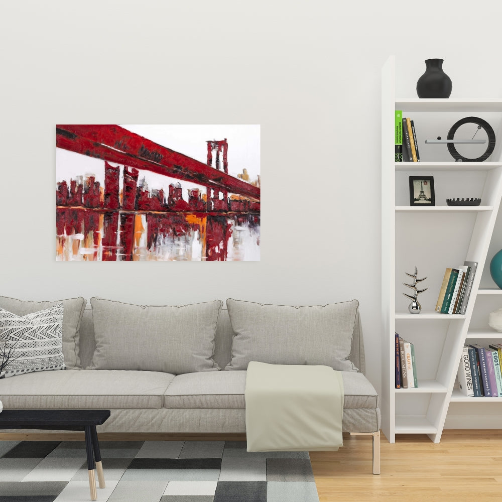 White Canvas Red Bridge - Industrial Building Home Decor