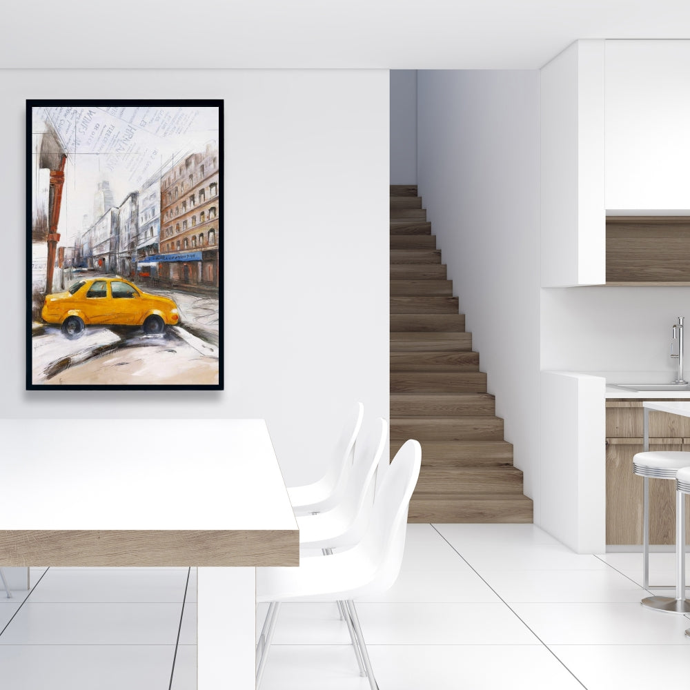 Taxi in the Street Sketch Canvas | Industrial Bedroom Decor
