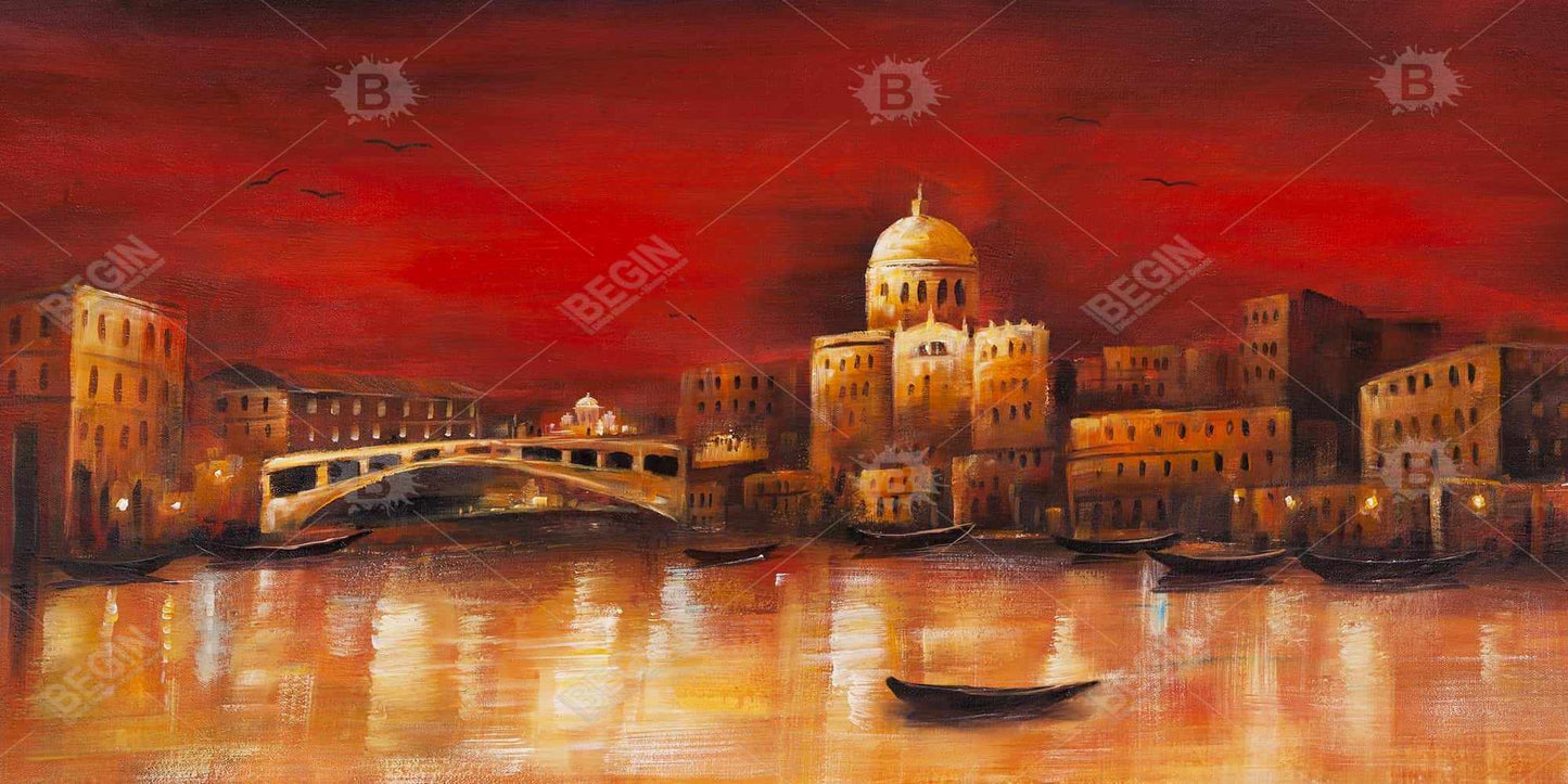 Toile encadrée « Venise par l'Aube Rouge » | Décoration d'intérieur Brown Cities