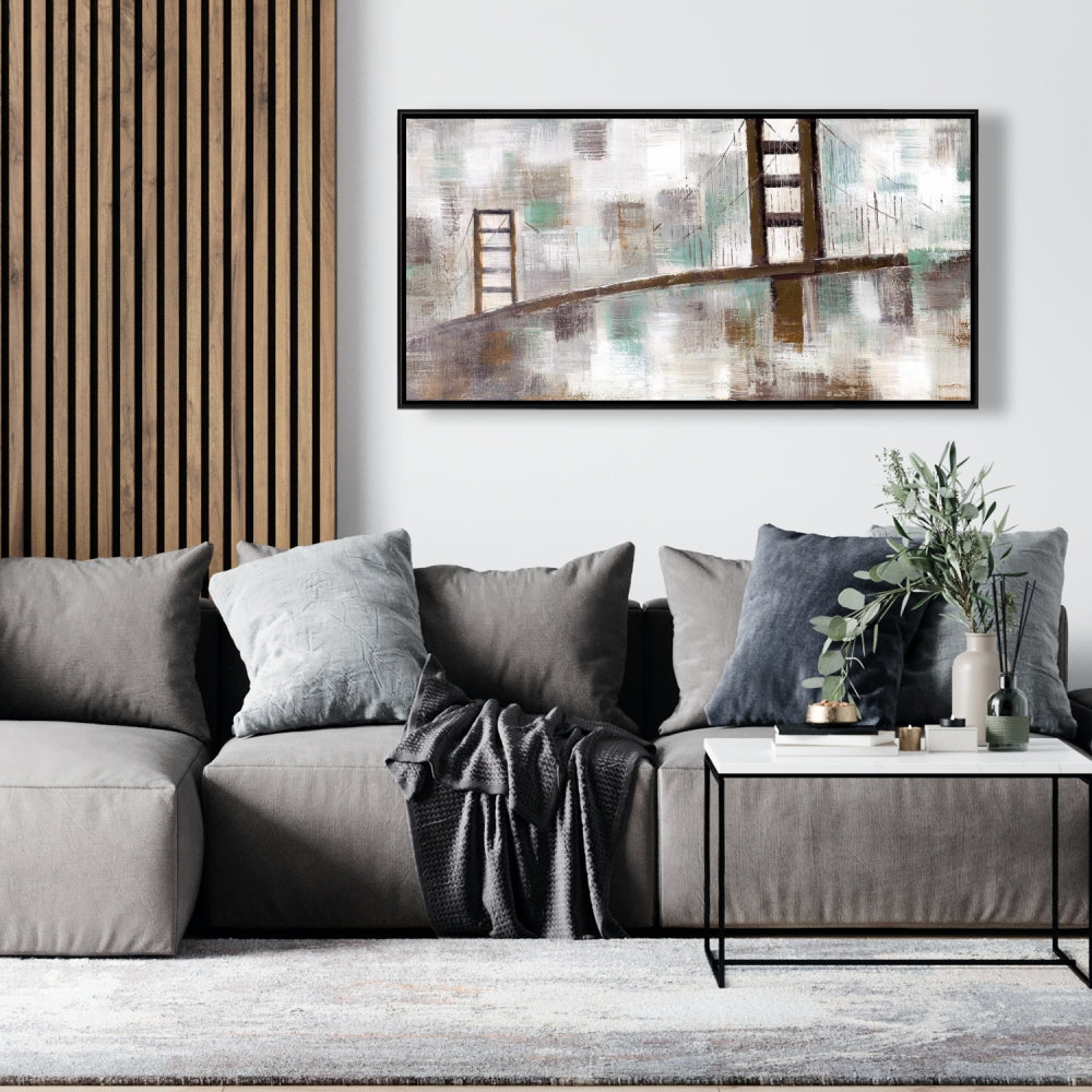 Abstract Golden Gate Canvas - Brown Framed Wall Art Decor