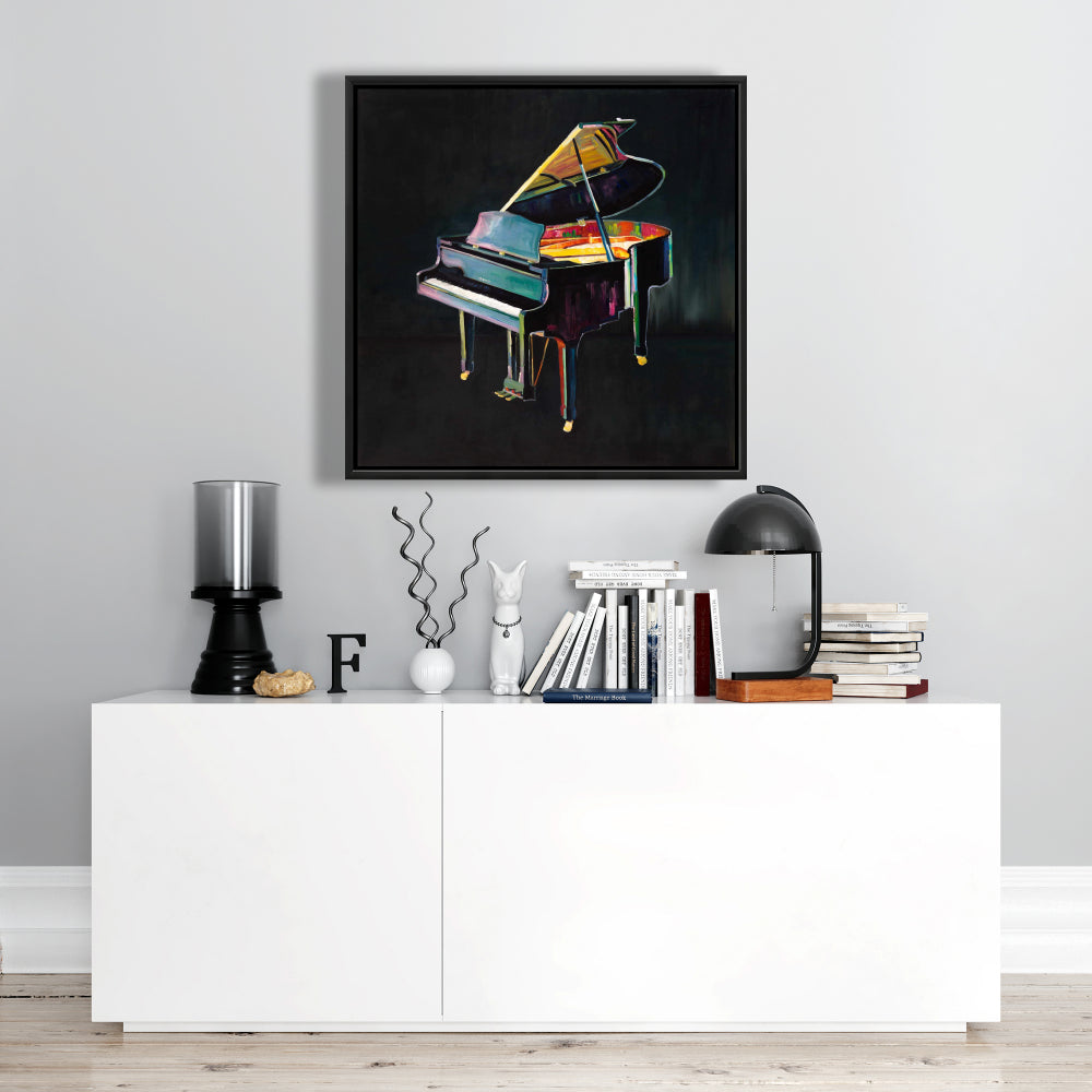 Toile de piano réaliste et colorée | Cadre gris | Décoration d'intérieur