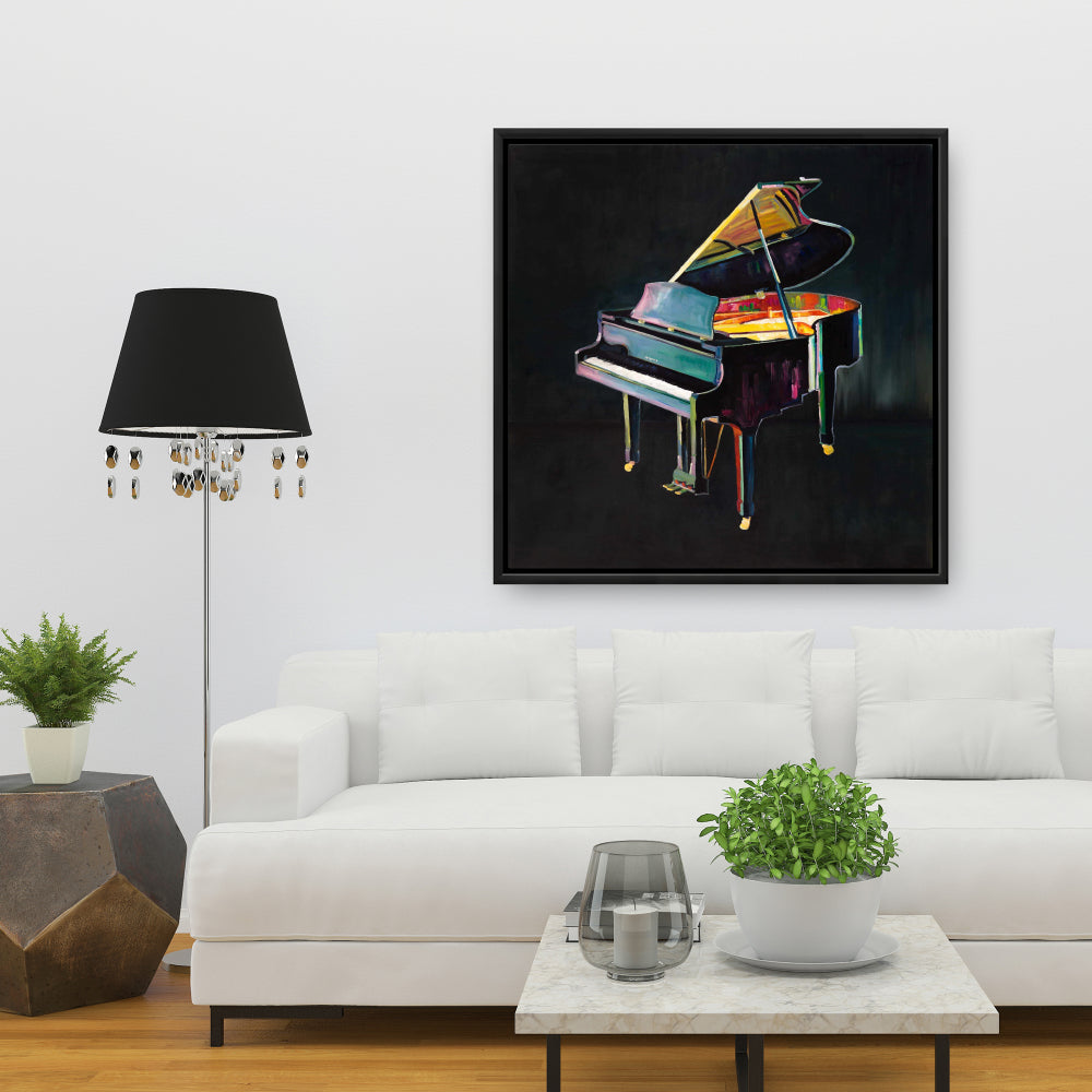Toile de piano réaliste et colorée | Cadre gris | Décoration d'intérieur