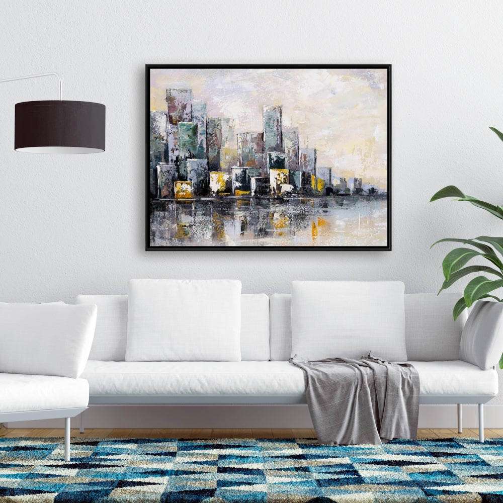 Abstract Cityscape in Morning Canvas | Building Cities Blue