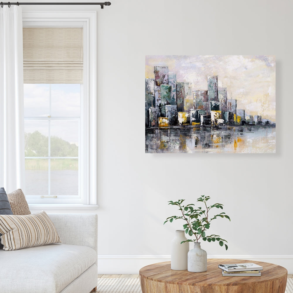 Industrial Bedroom Blue Canvas | Abstract Cityscape Morning