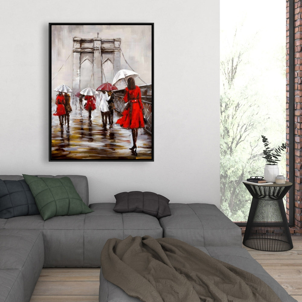 Toile « Promenade sur le pont de Brooklyn » | Décoration d'intérieur encadrée