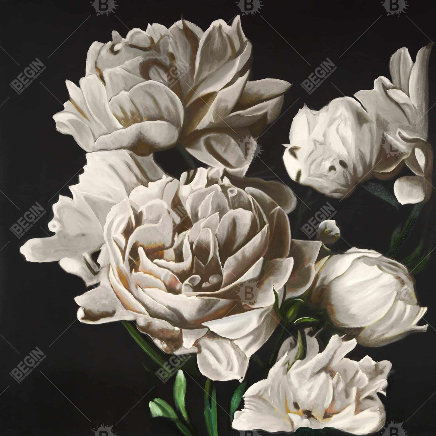 Romantic Beige Peonies Canvas - Brown Living Room Decor
