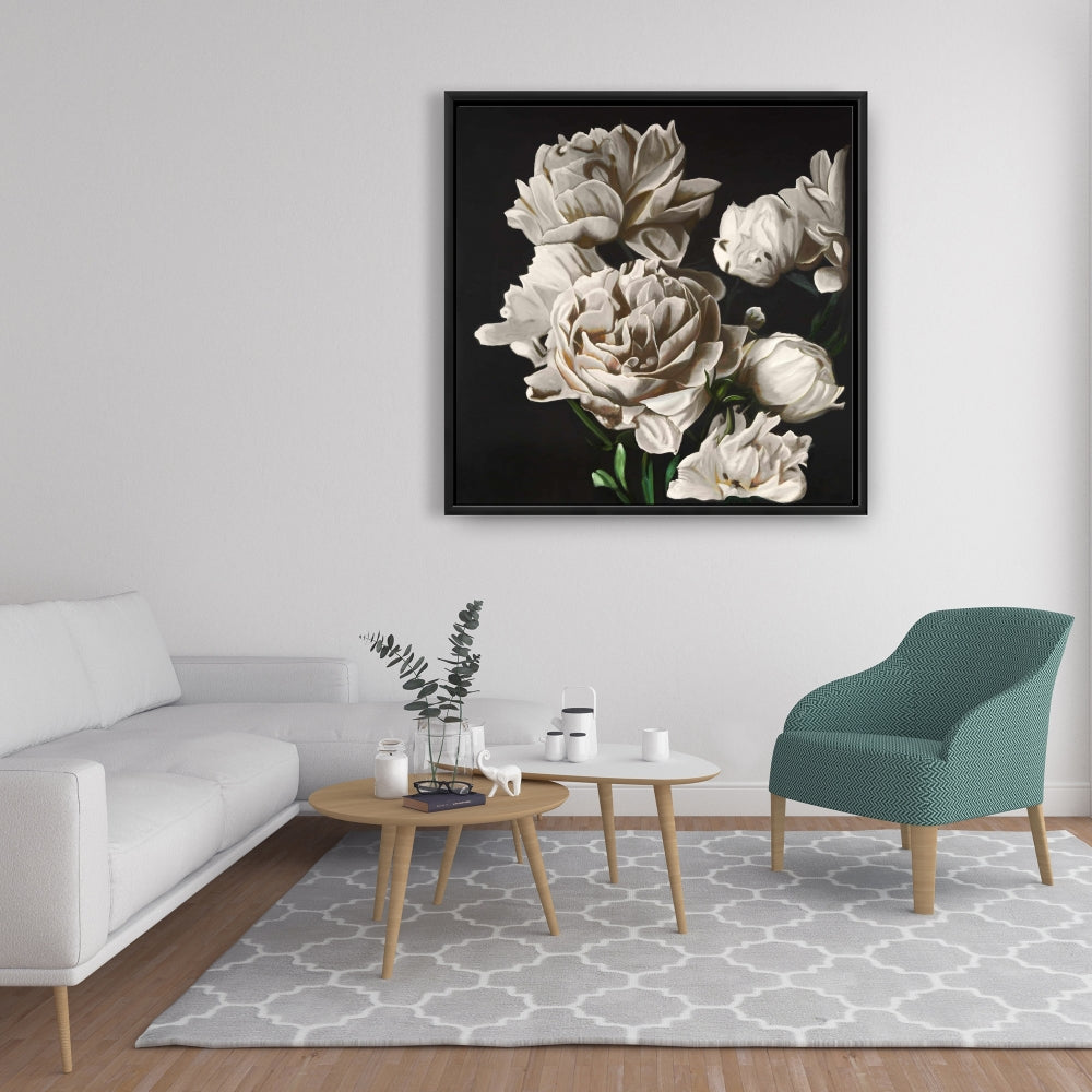 Beige Peonies Framed Canvas - Romantic Floral Home Decor