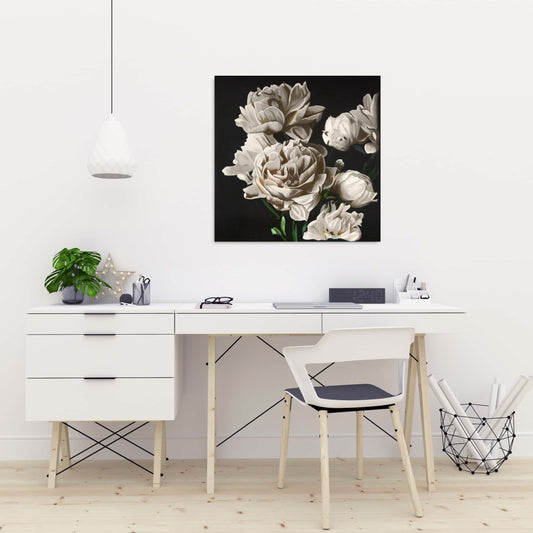 Toile romantique avec pivoines beiges - Décoration de salon marron