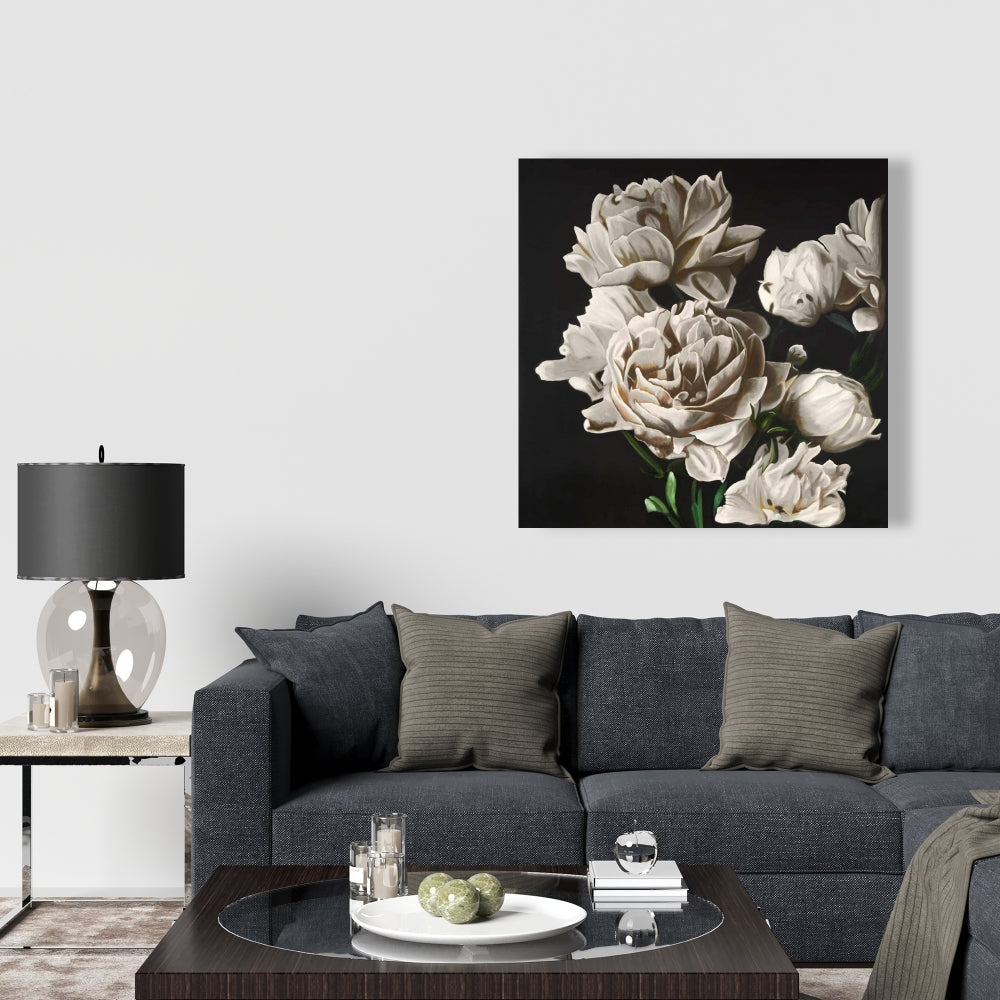 Romantic Beige Peonies Canvas - Brown Living Room Decor